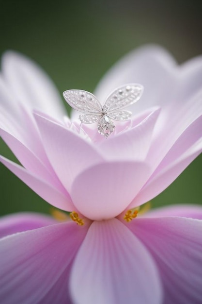 Foto una bellissima farfalla bianca con diamanti posta su un tavolo di vetro con il nome jennie_luxury diamond