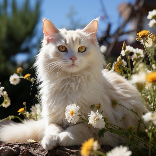 Beautiful white cat in the garden