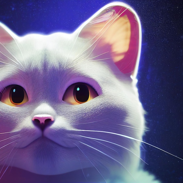 Beautiful white cat portrait looking at camera 3d rendering