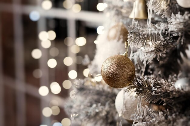 Premium Photo | Beautiful white christmas decorations on a white ...