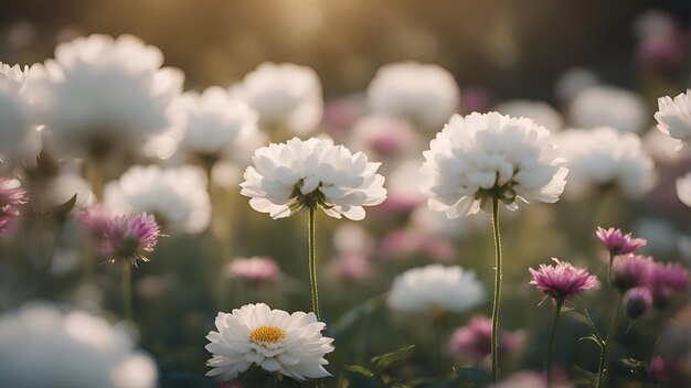 庭の美しい白いクリスアンテムの花