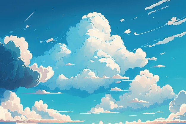 Beautiful White Clouds in Blue Sky Generative AI