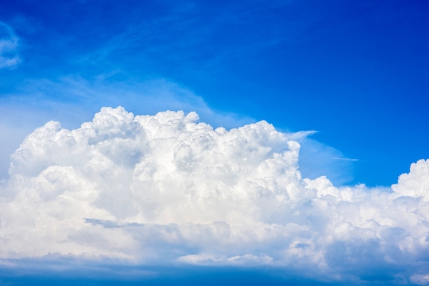 Beautiful white clouds in a bright blue sky on a warm summer day.