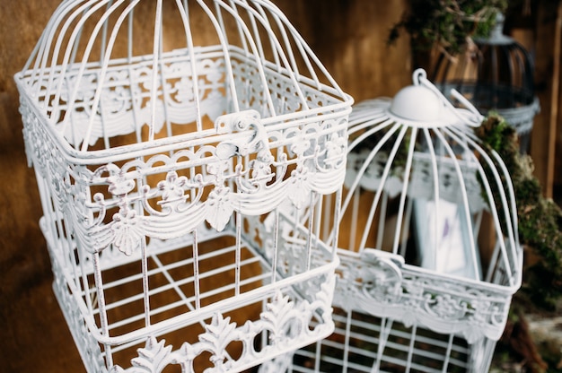 Beautiful white decorated bird cages.