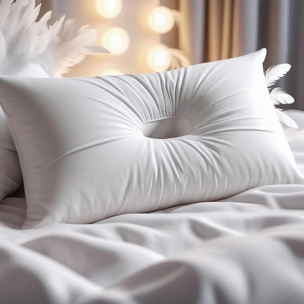 Beautiful white feather pillow on bed in bedroom 3d rendering