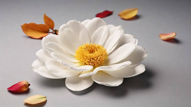 Фото Красивый белый цветок с лепестками на сером фоне