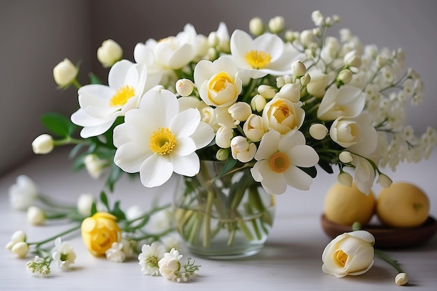 Beautiful white flowers pretty simple bouquet nice spring and odoriferous flowers with yellow pestle