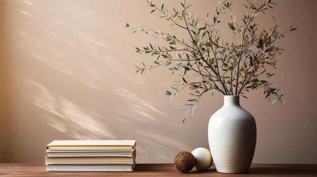 Photo beautiful white flowers in vase on wooden table in living room