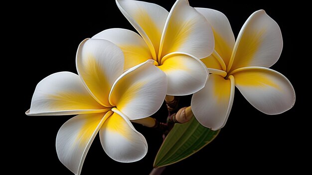 Beautiful white frangipani flowers on the dark background