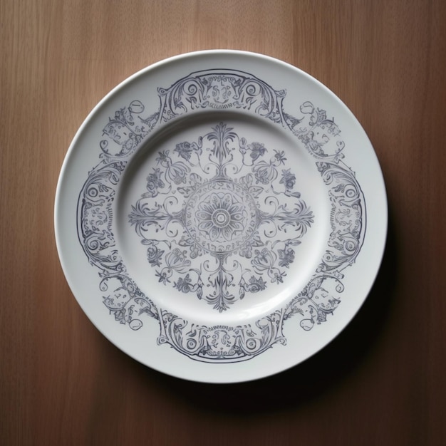 Beautiful white glazed round decorative art plate images AI Generated art