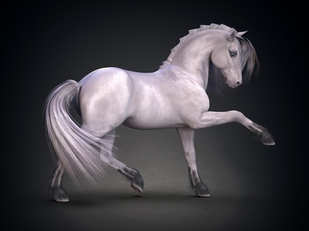 Beautiful white horse 3D rendering