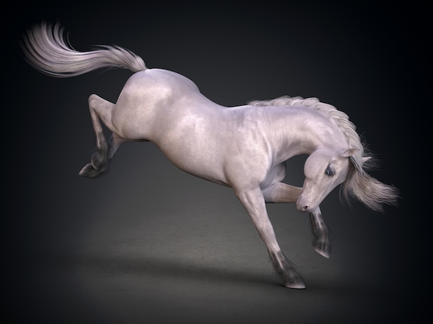 Beautiful white horse 3D rendering