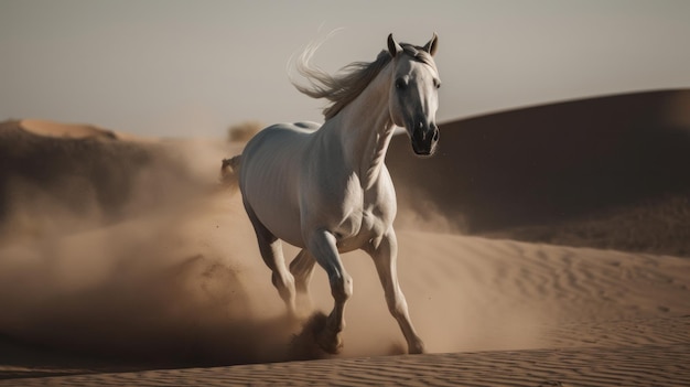 Beautiful white horse in desert Illustration AI Generative