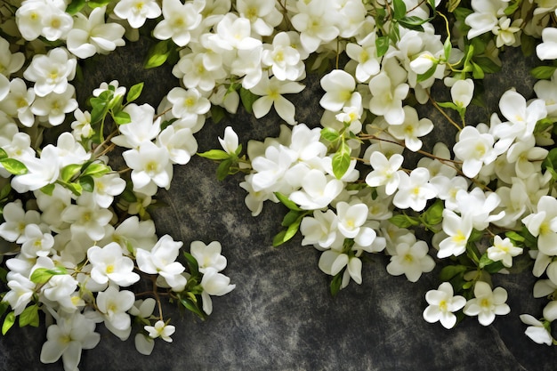 暗い背景の上面に美しい白いジャスミンの花