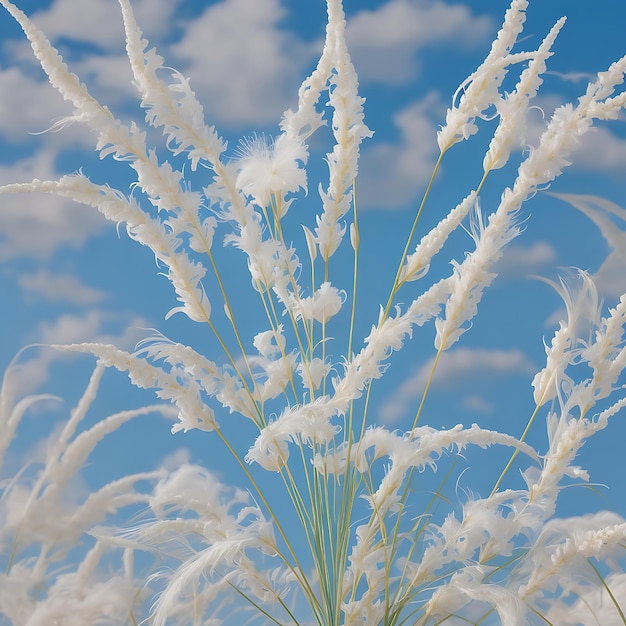 Beautiful white kashful or kans grass flower in hand with Blue Sky Saccharum spontaneum Flower