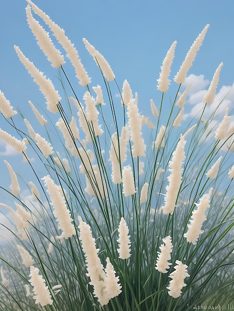 Beautiful white kashful or kans grass flower in hand with Blue Sky Saccharum spontaneum Flower