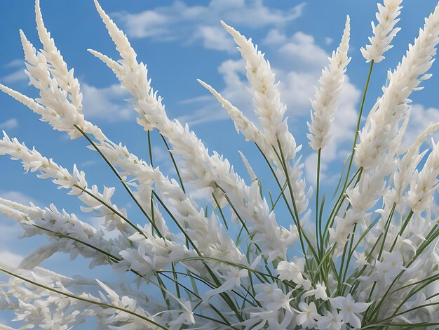 Beautiful white kashful or kans grass flower in hand with Blue Sky Saccharum spontaneum Flower