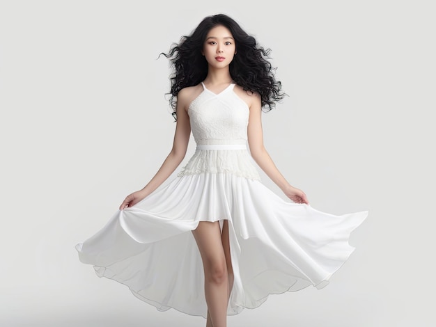 a beautiful white korean model with curly Generative AI