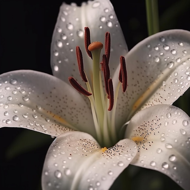 Beautiful white lily water drops flower images Generative AI