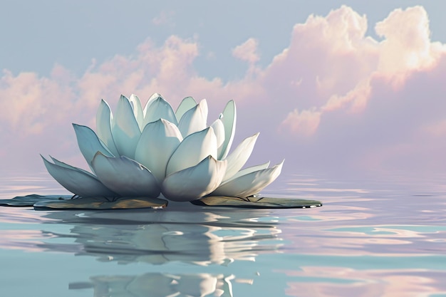 Beautiful white lotus flower floating on the water