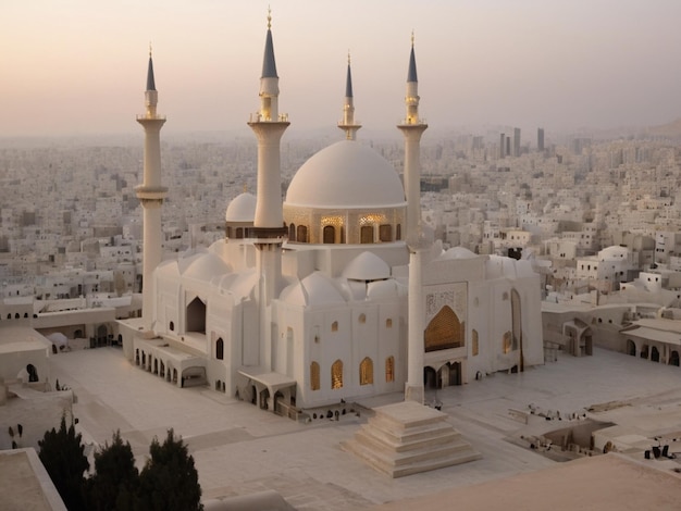 Photo beautiful white mosque with many domes beautiful views inside and out created by ai
