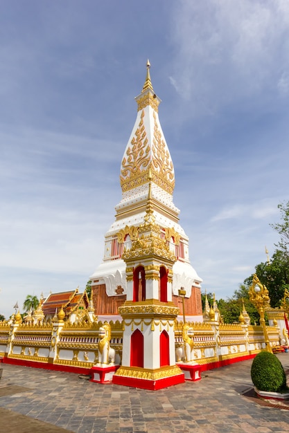 Beautiful white pagoda at Wat Phra That Phanom Temple