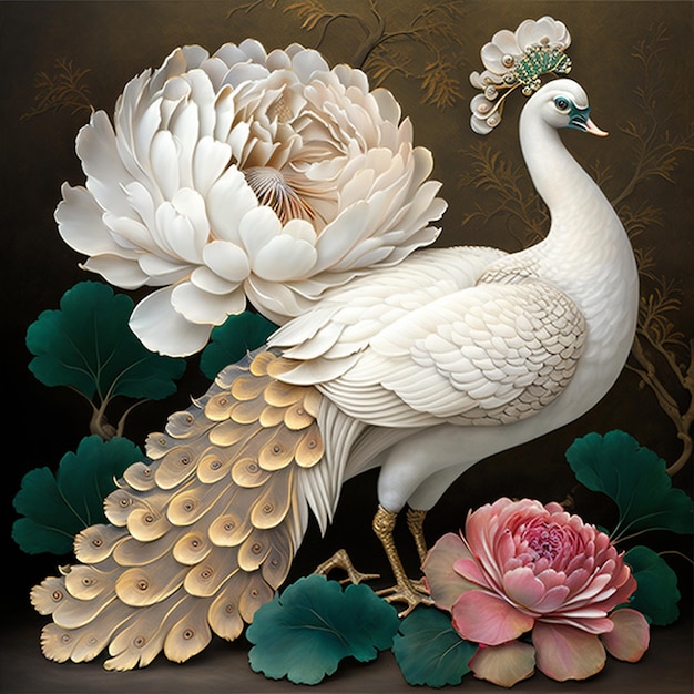 Premium AI Image | Beautiful white peacock white paper flowers art ...