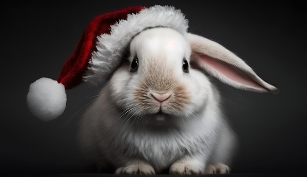 Beautiful white rabbit with Christmas hat