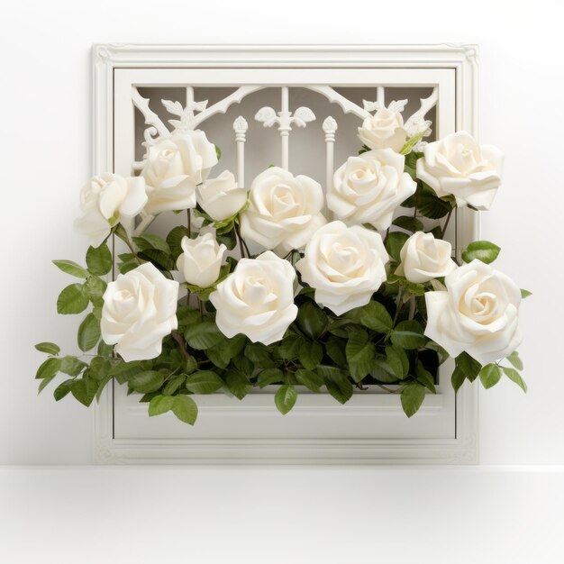 Photo beautiful white roses flower in a window box