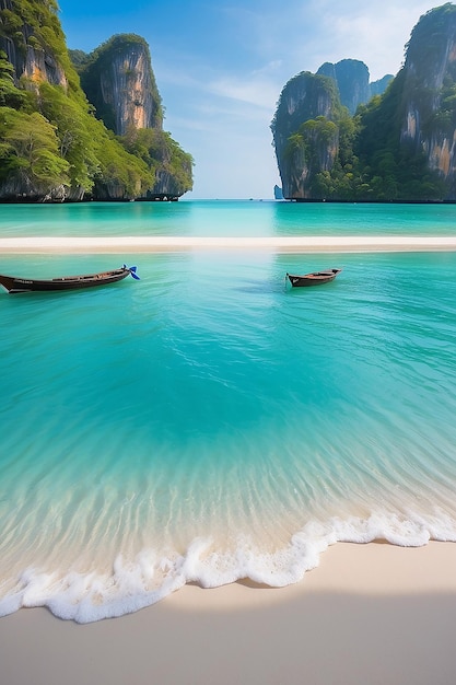 Beautiful white sand beach and blue sky and sea of in krabi thailand