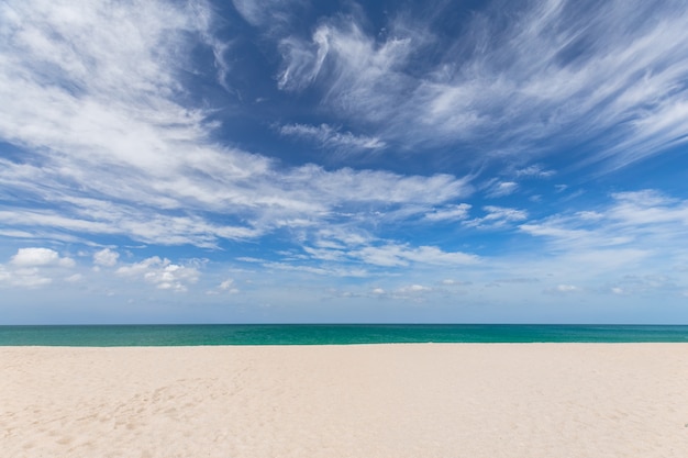 Beautiful white sand beach and blue sky and sea of in Krabi Thailand 