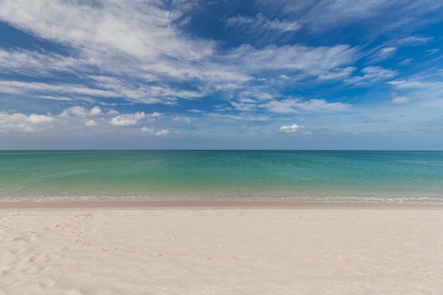 Beautiful white sand beach and blue sky and sea of in Krabi Thailand 