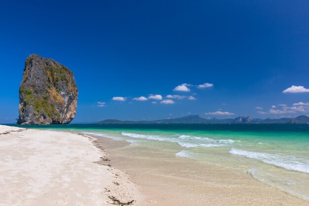 Beautiful White sand beach and clear sky at Krabi Thailand