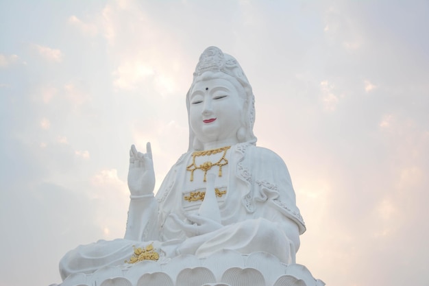 Beautiful white statues of the ancient guanyin are large