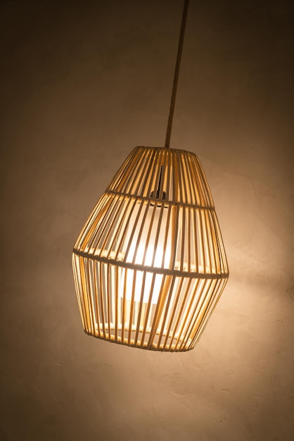 Photo beautiful wicker or rattan hanging lamp