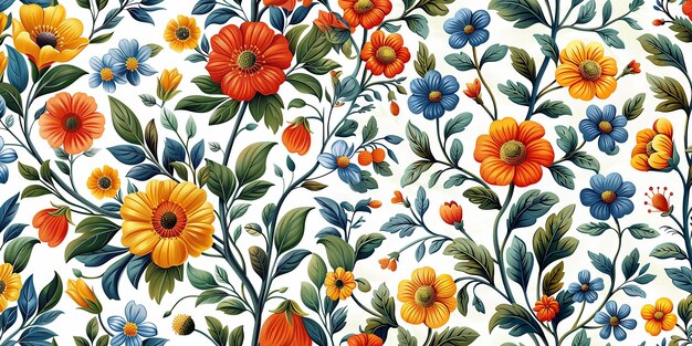 Beautiful wide floral poster pattern on a white background