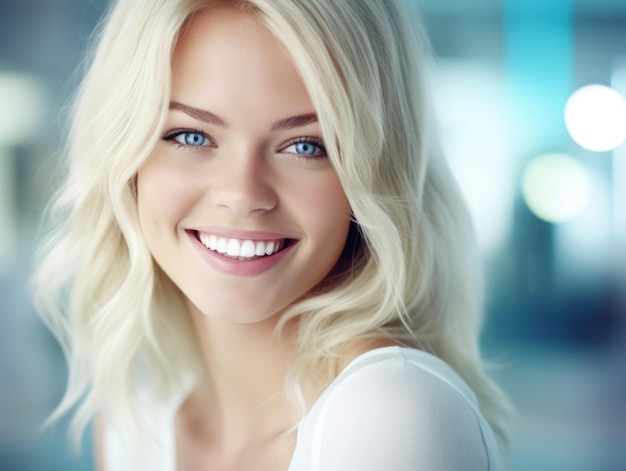 Photo beautiful wide smile of healthy woman white teeth close up