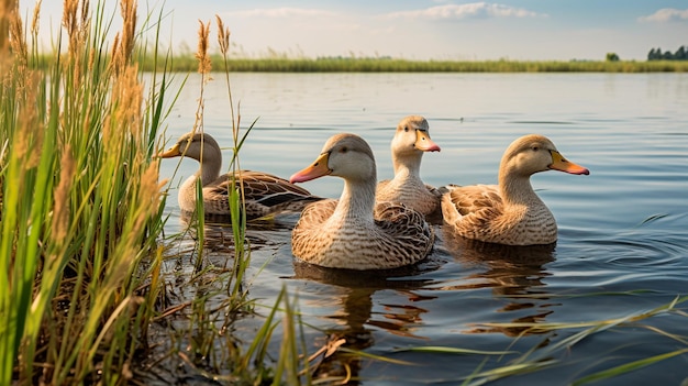 красивые дикие птицы в озере генеративный ИИ