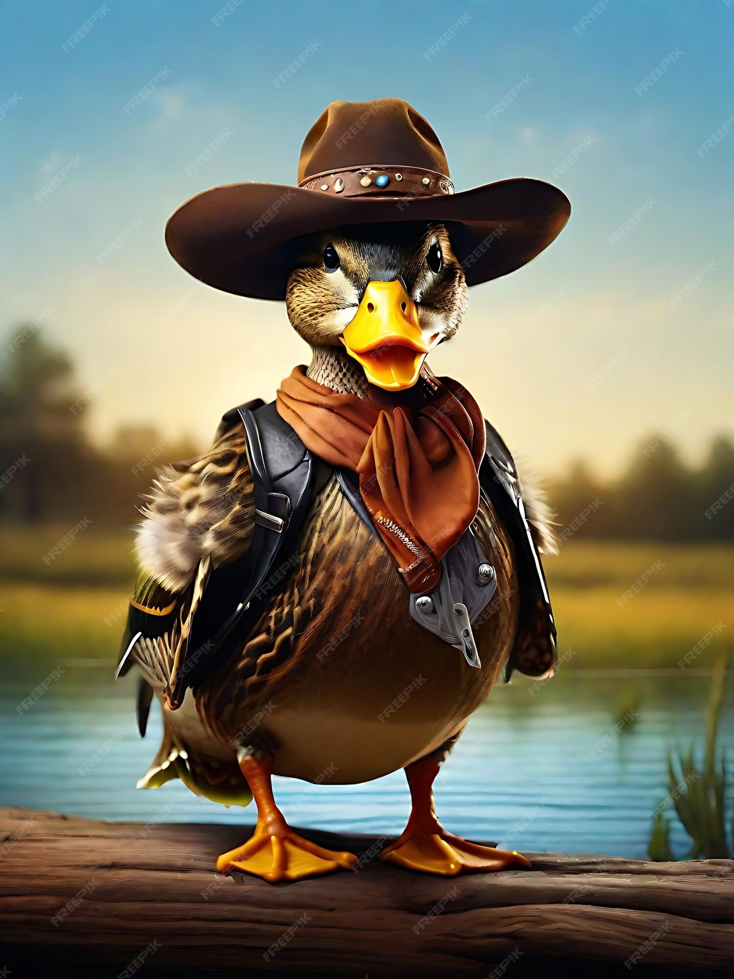 Premium AI Image | Beautiful Wild duck wearing cowboy hat