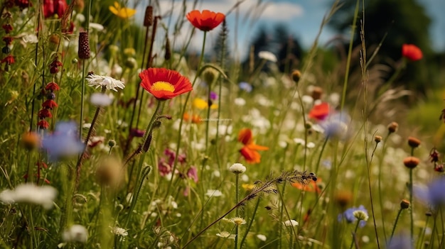 Beautiful wildflower meadow Generative AI