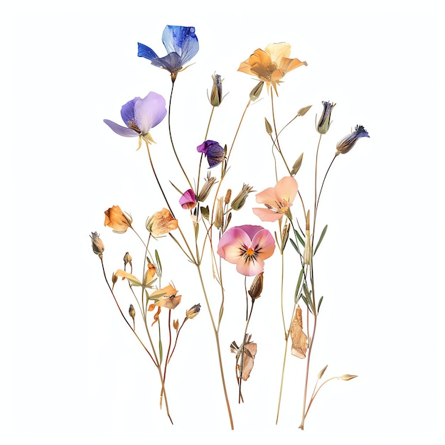 Photo beautiful wildflower pressed dried flowers in watercolor