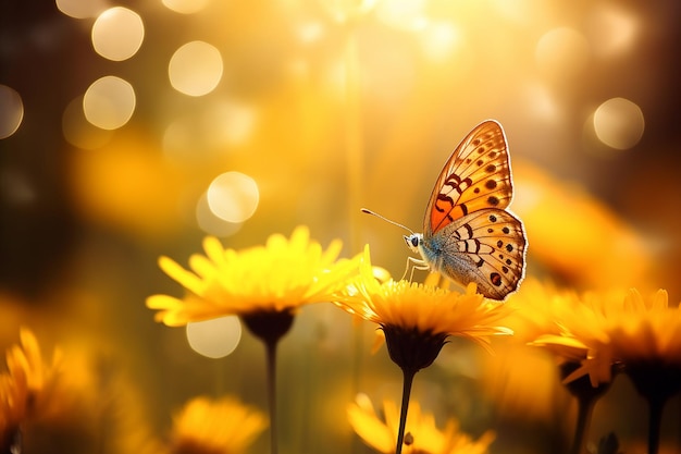 Beautiful wildflowers background with butterfly