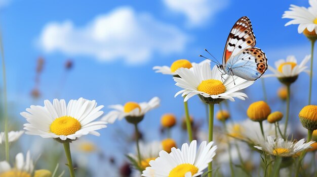 Beautiful wildflowers background with butterfly