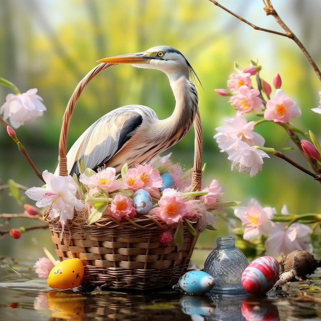 beautiful wildlife heron with blue plumage in sunny clearing