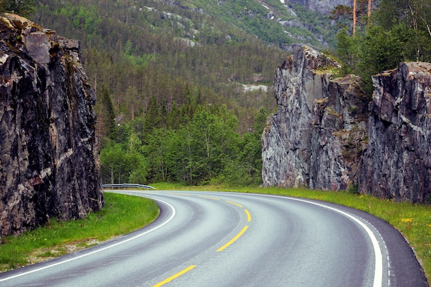 Beautiful windy road at the norwegian mountains, norway