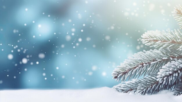 Beautiful winter background image Christmas tree covered with frost the background is out of focus