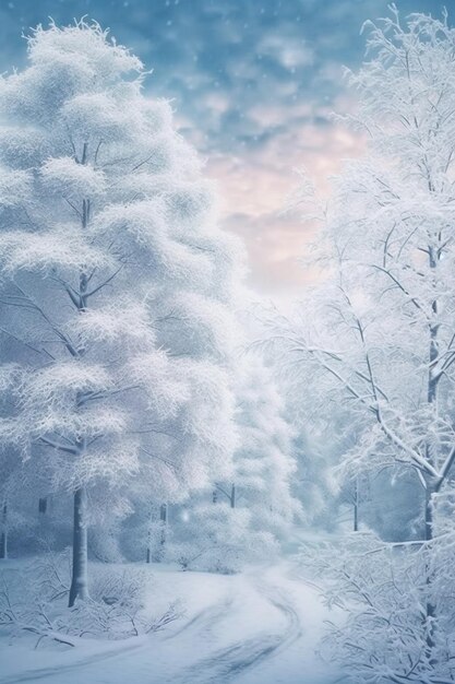 Beautiful winter dreamlike landscape in pastel colors