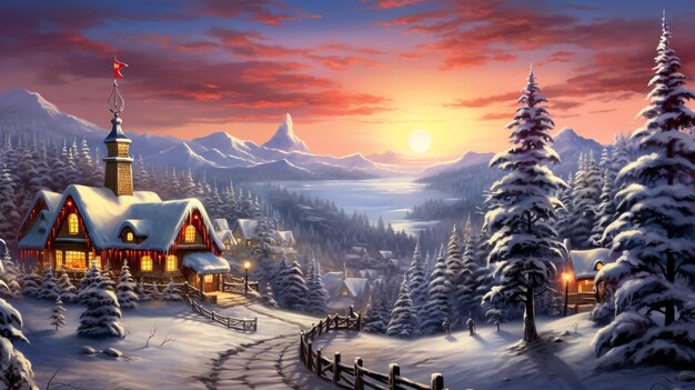 Photo beautiful winter house and christmas tree on the mountain