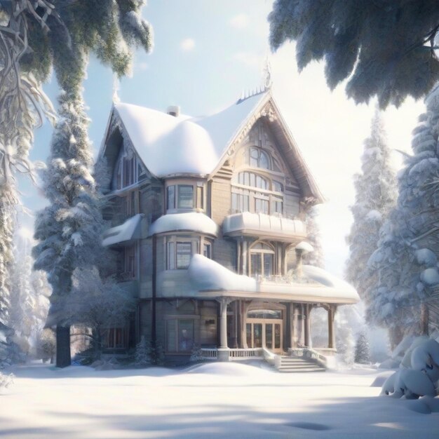 Photo beautiful winter house generated by ai