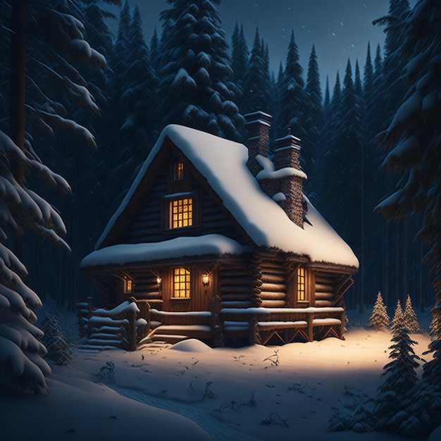 Beautiful winter house illustration